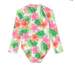 Girl Floral Printed Long Sleeve One-Piece Swimsuit
